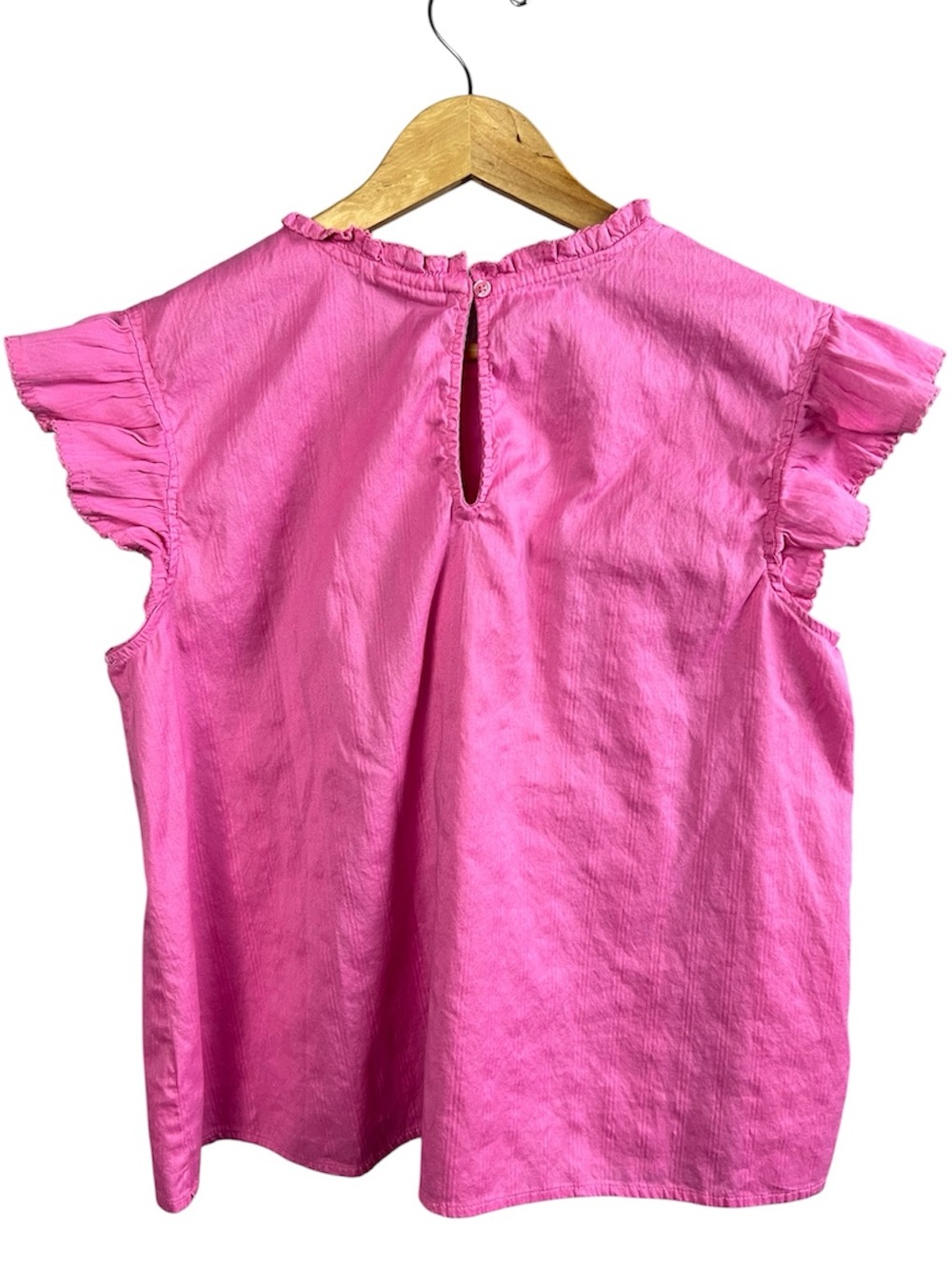 Barbie Pink Cotton Pintuck Pleated Flutter Sleeve Ruffle Top Size L - Picture 2 of 3